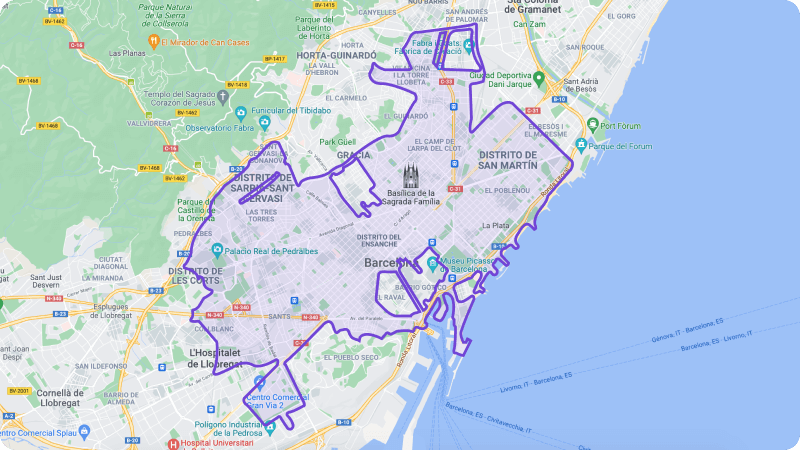 Mapa zona operativa de Barcelona